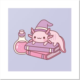 Cute Axolotl On Books Witches Familiar Posters and Art